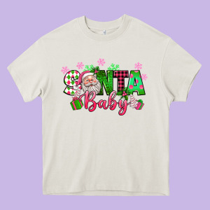 Santa Baby Pink Christmas Heavy Core Tee Designed By Texasbilliewilder