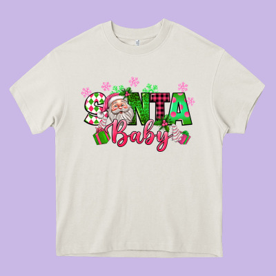 Santa Baby Pink Christmas Heavy Core Tee Designed By Texasbilliewilder