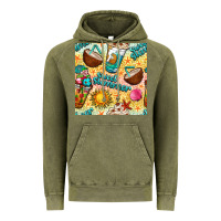 Vintage Olive sweet summer coffee cups with colorful leopard and sea stars seamless  Vintage Hoodie - BundleAndBundleShop