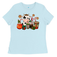 Baby Blue cow coffee cups christmas Ladies Tee - CowGirlArtShop