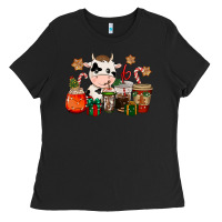 Black cow coffee cups christmas Ladies Tee - CowGirlArtShop
