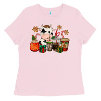 Bubblegum Pink cow coffee cups christmas Ladies Tee - CowGirlArtShop