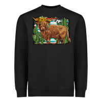Black western cactus highland cow Heavyweight Sweatshirt - BarkalooDesign