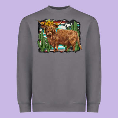 Western Cactus Highland Cow Heavyweight Sweatshirt Designed By Barkaloodesign