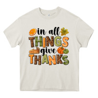 Cream In all things give thanks Heavy Core Tee - NancyCooperArtShop