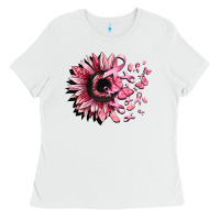 White cancer sunflower Ladies Tee - CowGirlArtShop