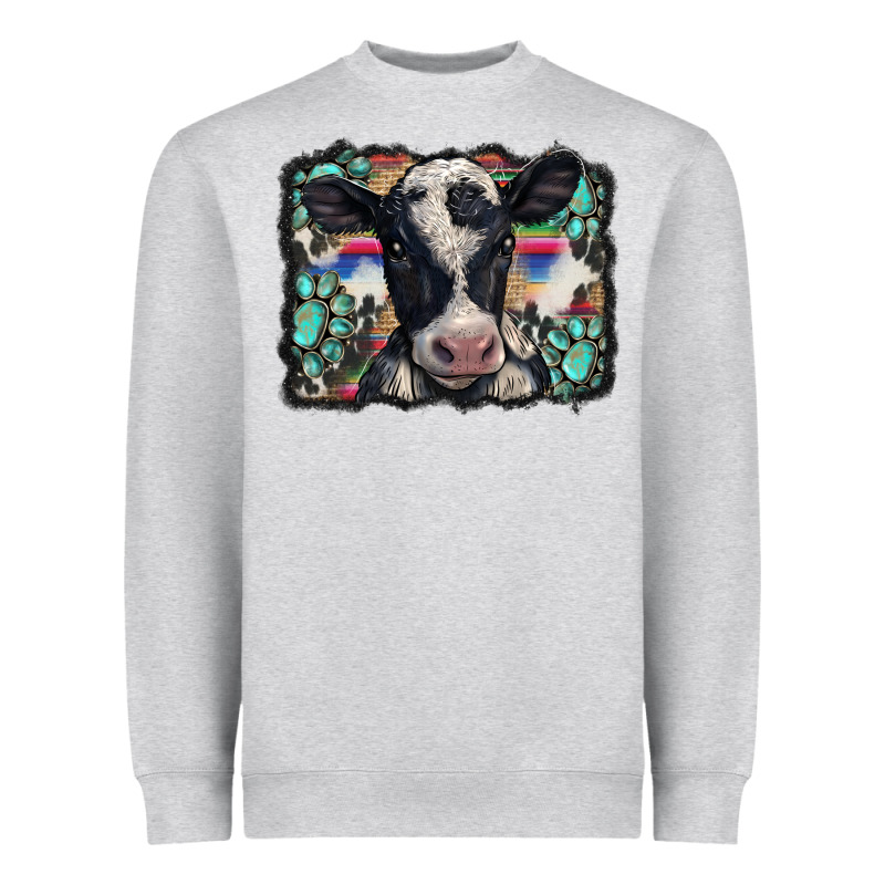 Western Background Turquoises Gemstones Black And White Baby Cow Heavyweight Sweatshirt by BarkalooDesign | Teevron
