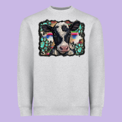 Western Background Turquoises Gemstones Black And White Baby Cow Heavyweight Sweatshirt Designed By Barkaloodesign