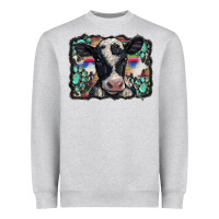 Heather Grey western background turquoises gemstones black and white baby cow Heavyweight Sweatshirt - BarkalooDesign