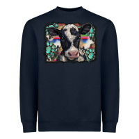 Navy western background turquoises gemstones black and white baby cow Heavyweight Sweatshirt - BarkalooDesign