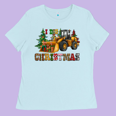 I Dig Christmas Bulldozer Ladies Tee Designed By Cowgirlartshop
