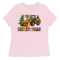 Bubblegum Pink i dig christmas bulldozer Ladies Tee - CowGirlArtShop