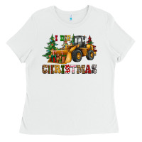 White i dig christmas bulldozer Ladies Tee - CowGirlArtShop