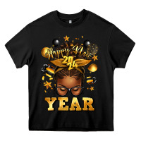 Black happy new year afro messy bun Heavy Core Tee - texasbilliewilder