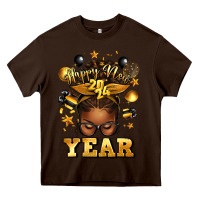 Chocolate Brown happy new year afro messy bun Heavy Core Tee - texasbilliewilder