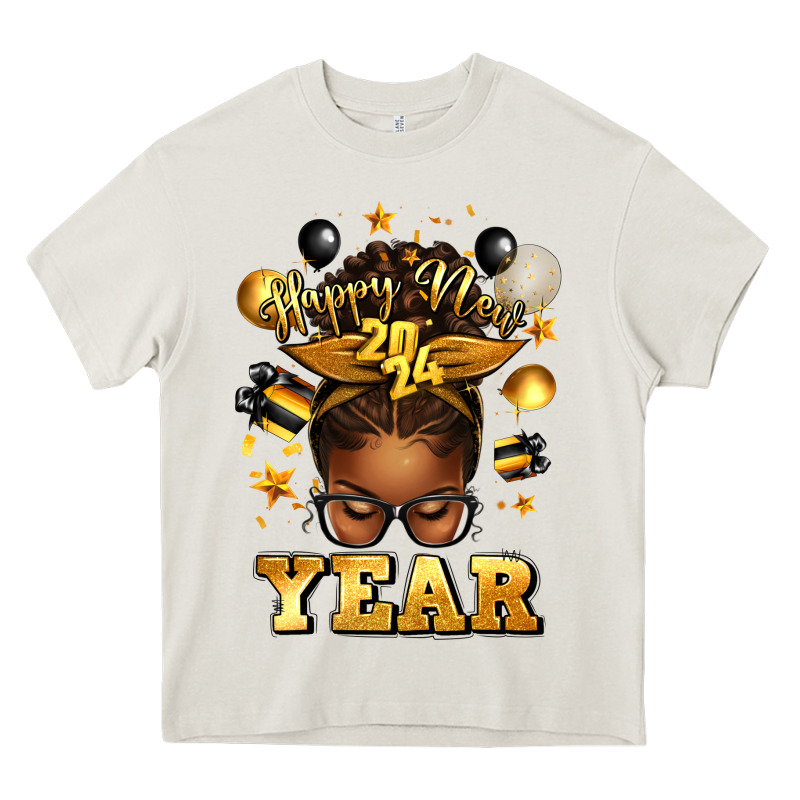 Happy New Year Afro Messy Bun Heavy Core Tee by texasbilliewilder | Teevron