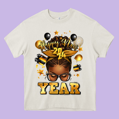 Happy New Year Afro Messy Bun Heavy Core Tee Designed By Texasbilliewilder