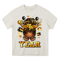 Cream happy new year afro messy bun Heavy Core Tee - texasbilliewilder