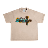 French Oak She Is Strong Western Cross Urban Heavy Tee - RanaPortraitStore