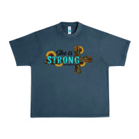 Midnight Navy She Is Strong Western Cross Urban Heavy Tee - RanaPortraitStore