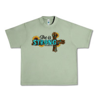 Oil Green She Is Strong Western Cross Urban Heavy Tee - RanaPortraitStore