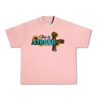 Salmon She Is Strong Western Cross Urban Heavy Tee - RanaPortraitStore
