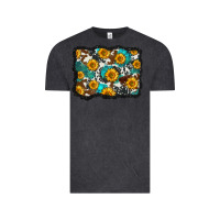 Vintage Black cowhide  turquoise sunflowers pattern olivia Vintage Tee - OliviaCreatesArt