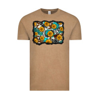 Vintage Coffee cowhide  turquoise sunflowers pattern olivia Vintage Tee - OliviaCreatesArt