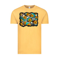 Vintage Mustard cowhide  turquoise sunflowers pattern olivia Vintage Tee - OliviaCreatesArt