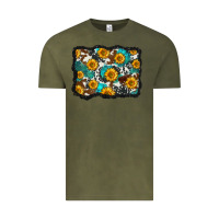 Vintage Olive cowhide  turquoise sunflowers pattern olivia Vintage Tee - OliviaCreatesArt