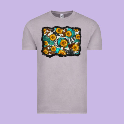 Cowhide  Turquoise Sunflowers Pattern Olivia Vintage Tee Designed By Oliviacreatesart