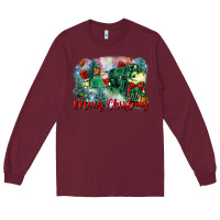 Burgundy merry christmas santa polar express Long Sleeve Tee - FaDigitalArtStudio