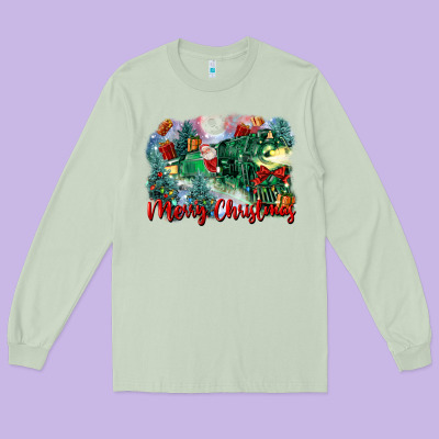 Merry Christmas Santa Polar Express Long Sleeve Tee Designed By Fadigitalartstudio