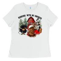White hanging with my gnomies Ladies Tee - CowGirlArtShop
