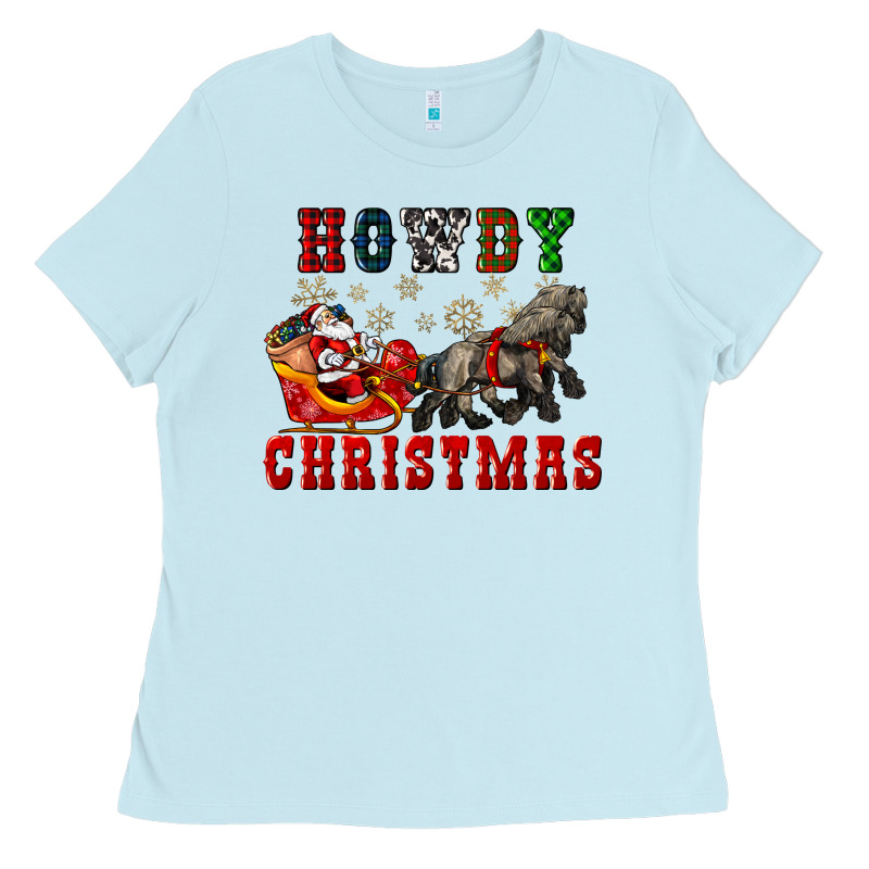 Howdy Christmas With Santa Riding His Sleighs Ladies Tee by CowGirlArtShop | Teevron