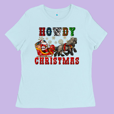 Howdy Christmas With Santa Riding His Sleighs Ladies Tee Designed By Cowgirlartshop