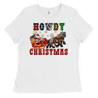 White howdy christmas with santa riding his sleighs Ladies Tee - CowGirlArtShop