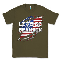 Army Green Let's Go Brandon Ripped Cloth with American Flag Classic Tee - Jasminsmagicworld
