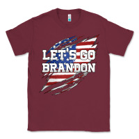 Burgundy Let's Go Brandon Ripped Cloth with American Flag Classic Tee - Jasminsmagicworld