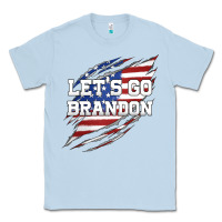 Dusty Blue Let's Go Brandon Ripped Cloth with American Flag Classic Tee - Jasminsmagicworld