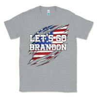 Heather Grey Let's Go Brandon Ripped Cloth with American Flag Classic Tee - Jasminsmagicworld