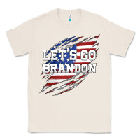 Natural Let's Go Brandon Ripped Cloth with American Flag Classic Tee - Jasminsmagicworld