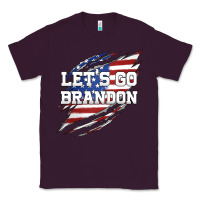Plum Let's Go Brandon Ripped Cloth with American Flag Classic Tee - Jasminsmagicworld