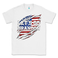 White Let's Go Brandon Ripped Cloth with American Flag Classic Tee - Jasminsmagicworld