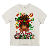 Santas Favorite Caregiver Afro Messy Bun Heavy Core Tee | Teevron
