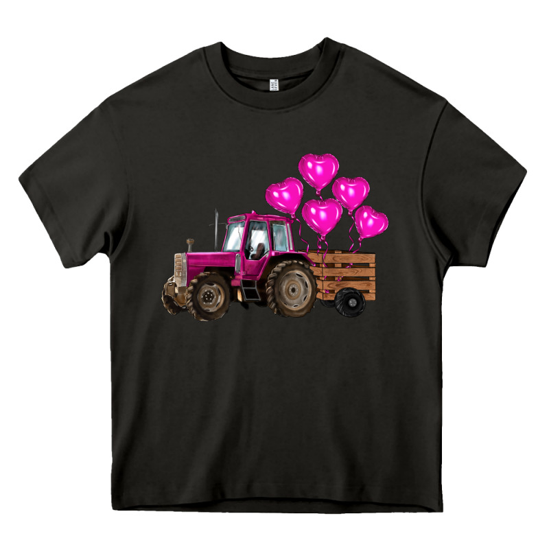 Valentines Day Pink Tractor With Pink Heart Balloo Heavy Core Tee by RanaPortraitStore | Teevron