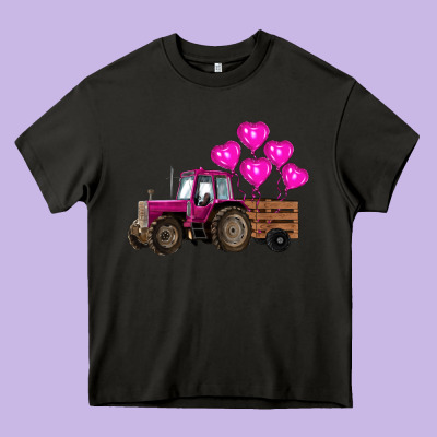 Valentines Day Pink Tractor With Pink Heart Balloo Heavy Core Tee Designed By Ranaportraitstore