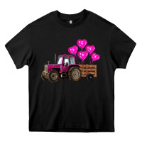 Black valentines day pink tractor with pink heart balloo Heavy Core Tee - RanaPortraitStore