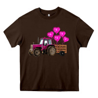 Chocolate Brown valentines day pink tractor with pink heart balloo Heavy Core Tee - RanaPortraitStore