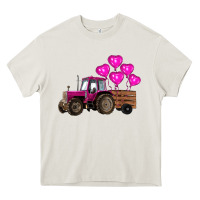 Cream valentines day pink tractor with pink heart balloo Heavy Core Tee - RanaPortraitStore